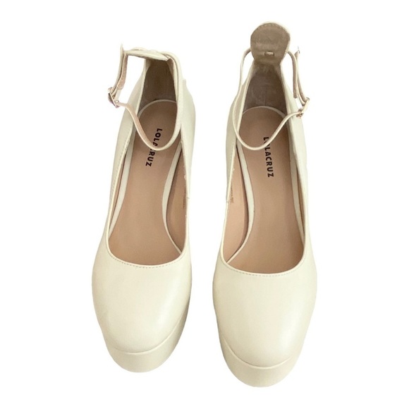 NEW Lola Cruz Norther Platform Pump Block Heel Round Toe Cream Leather Size 36 - Picture 7 of 14